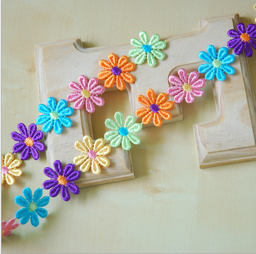 5 yards Colorful Flowers Embroidered lace Trim Ribbon Decor Appliques Sewing