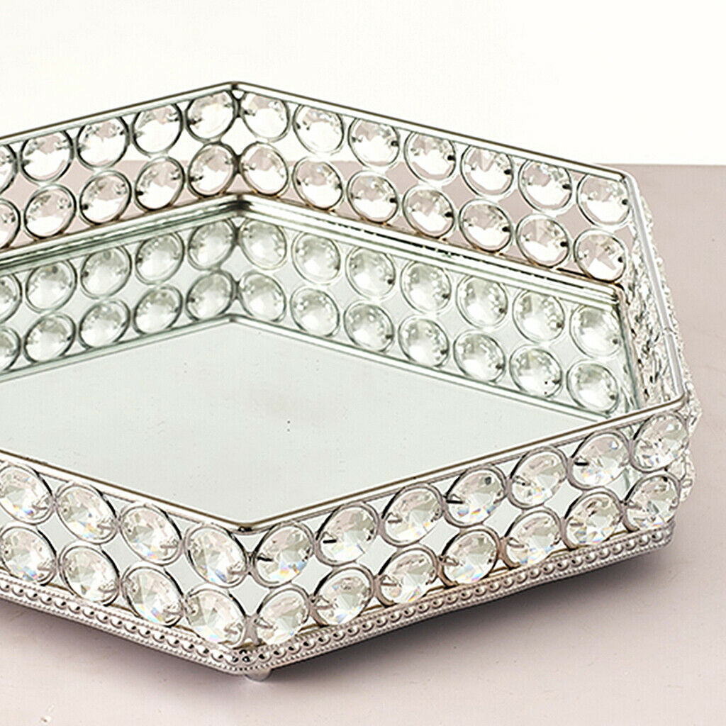 1pc Modern Mirrored Crystal Vanity Tray Ornate Trinket Desktop Decor Plate