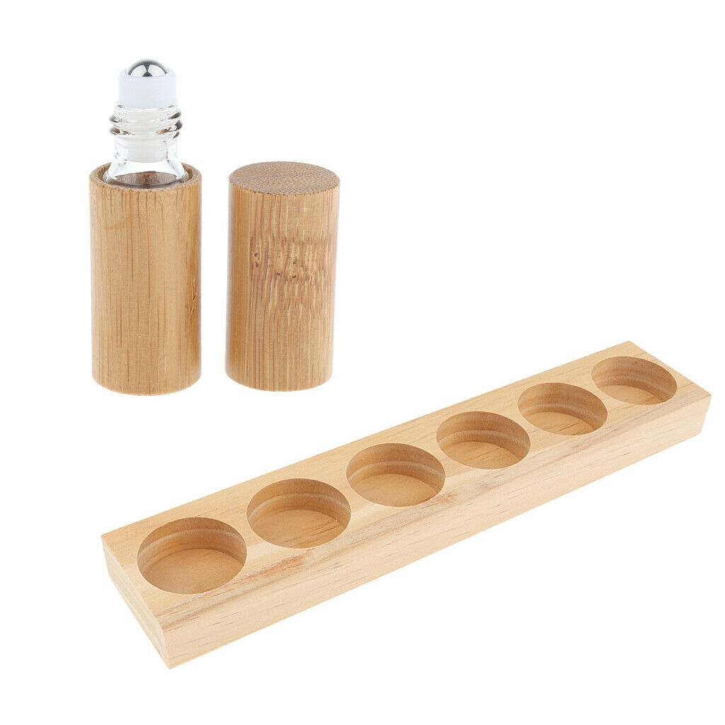 Wood Essential Oil Display Storage Rack Holder Stand + Roller Ball Bottle
