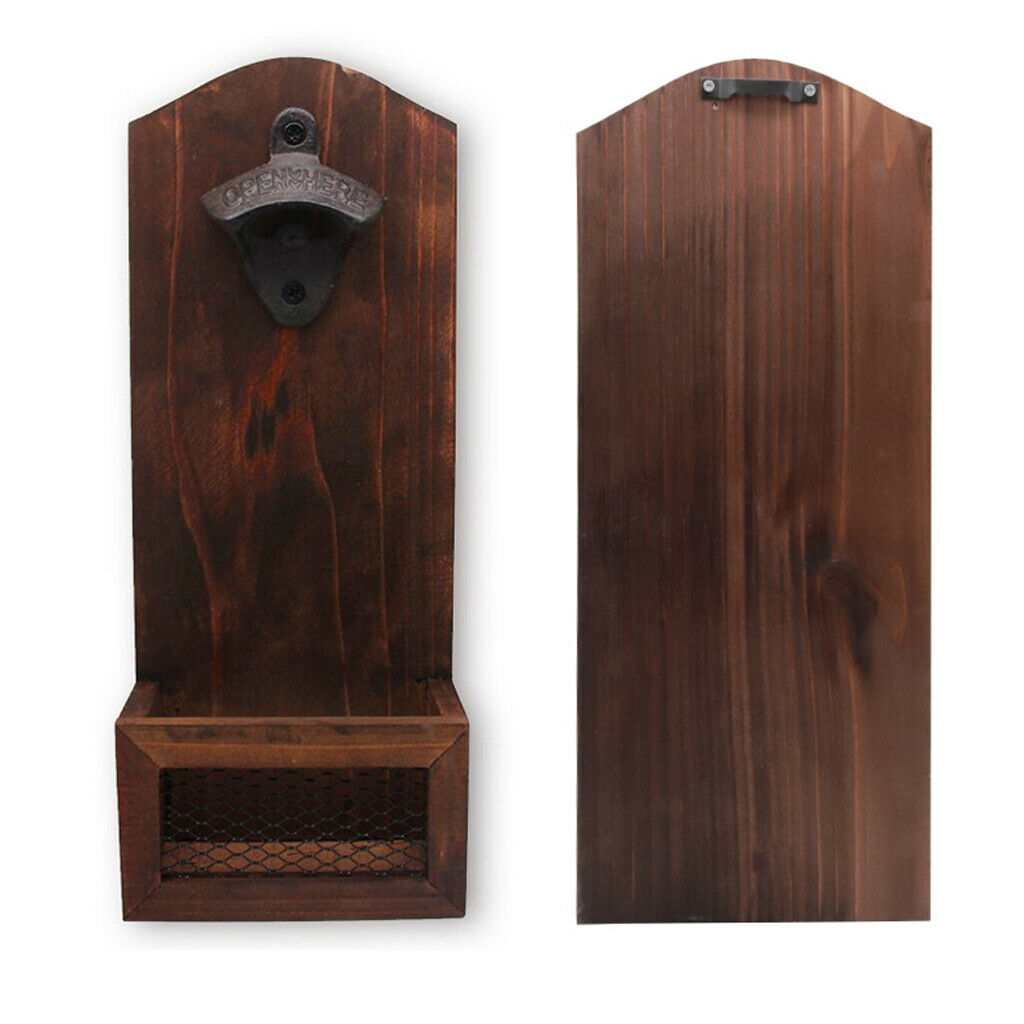 Bar Rustic Wooden Retro Wall Hanging Bottles Opener W/   Catcher Holder