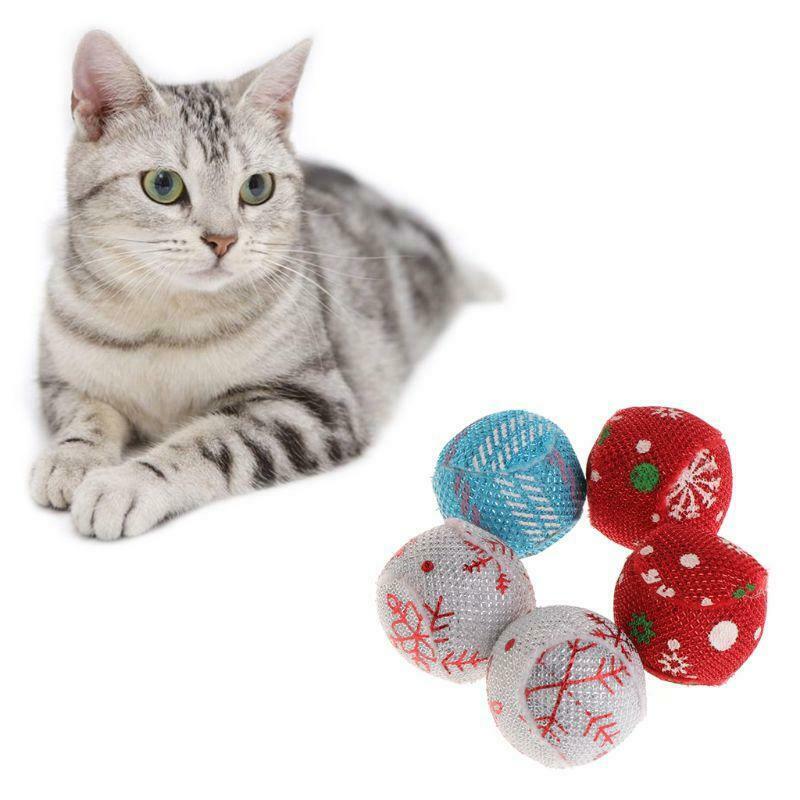 5pcs Cat Toys Christmas Ball Catnip Pets Kitten Teaser Interactive Funny Supply