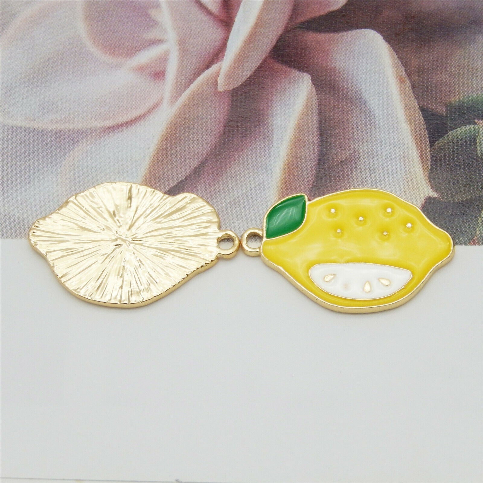 16 pcs Fruit Lemon Enamel Charm Pendant Earring Dangle Alloy For Craft 16*25mm