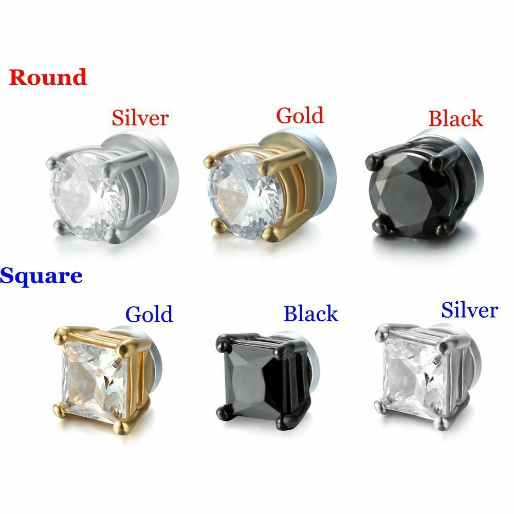 Crystal Women Mens Clip On Earrings Magnetic Ear Stud Non-Piercing CZ Zircon
