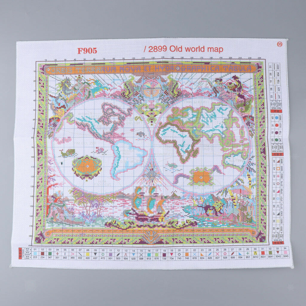 14CT 51x42cm Old World Map Stamped Cross Stitch Kit Needlework for Beginners