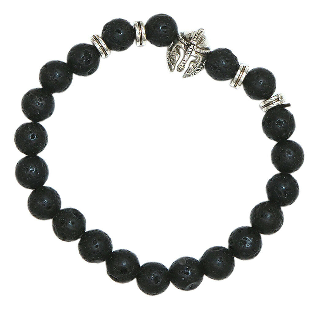 Unisex Black Lava Stone Beaded Charm Bracelet Bangles Jewelry Helmet