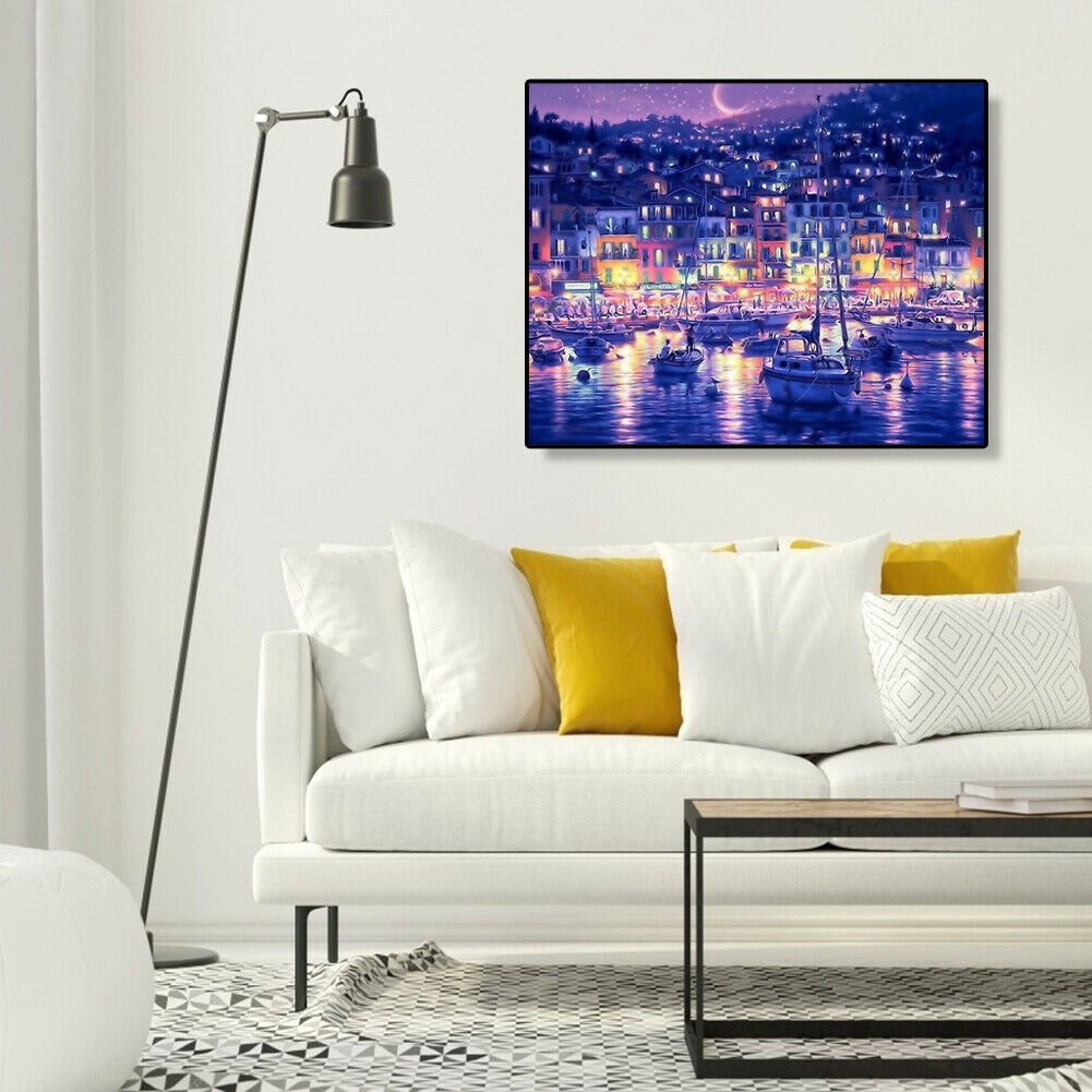 Painting By Numbers Kit DIY Night Sky Ship Canvas Oil Art Picture Craft Decor