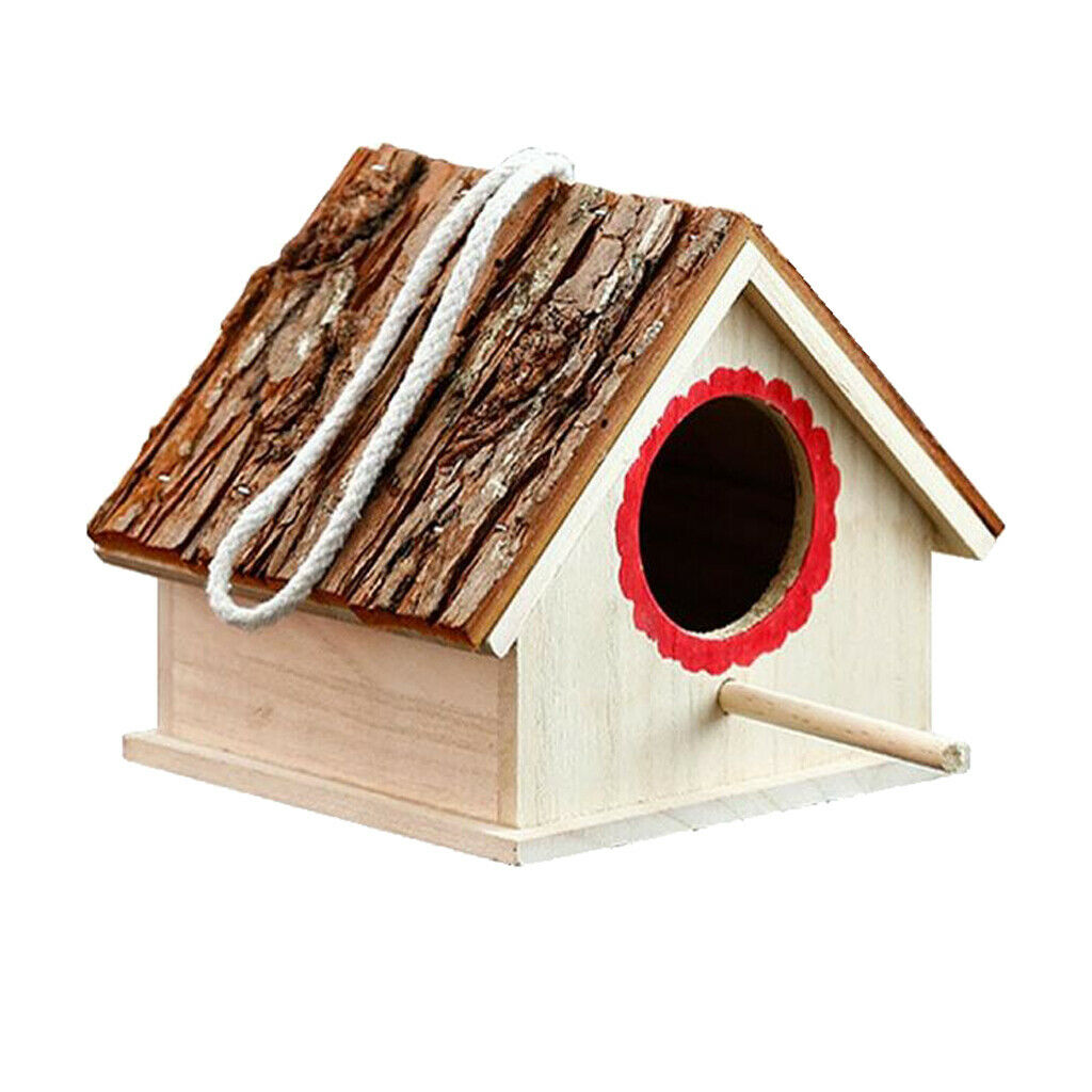 MagiDeal Wooden Bird House Nesting Box w/ Stick For Small Wild Garden Birds