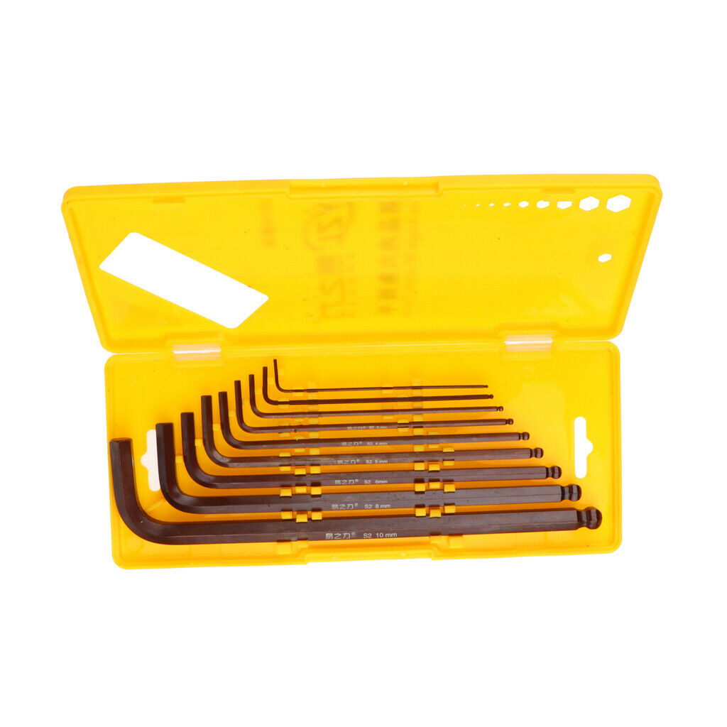 9 Piece Metric Hex Key Allen Wrench Long Short Arm XL Arm Ball End Black