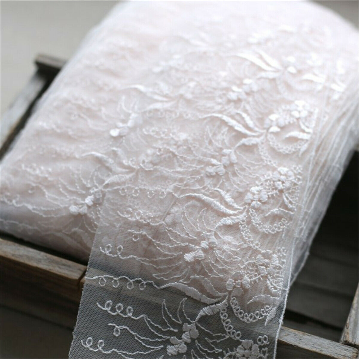 2M Delicate White Embroidered Tulle Lace Trim Bride Home Fabric Art Sewing