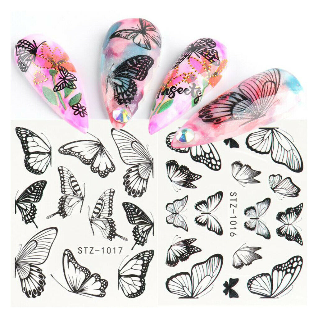 30 Sheets Nail Art Stickers Butterfly Paillettes Watermark Manicure Supplies