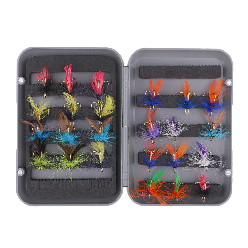 24x Mixed Dry Flies Fly Fishing Nymph Insects Flies Buzzer Hook with Fly Box
