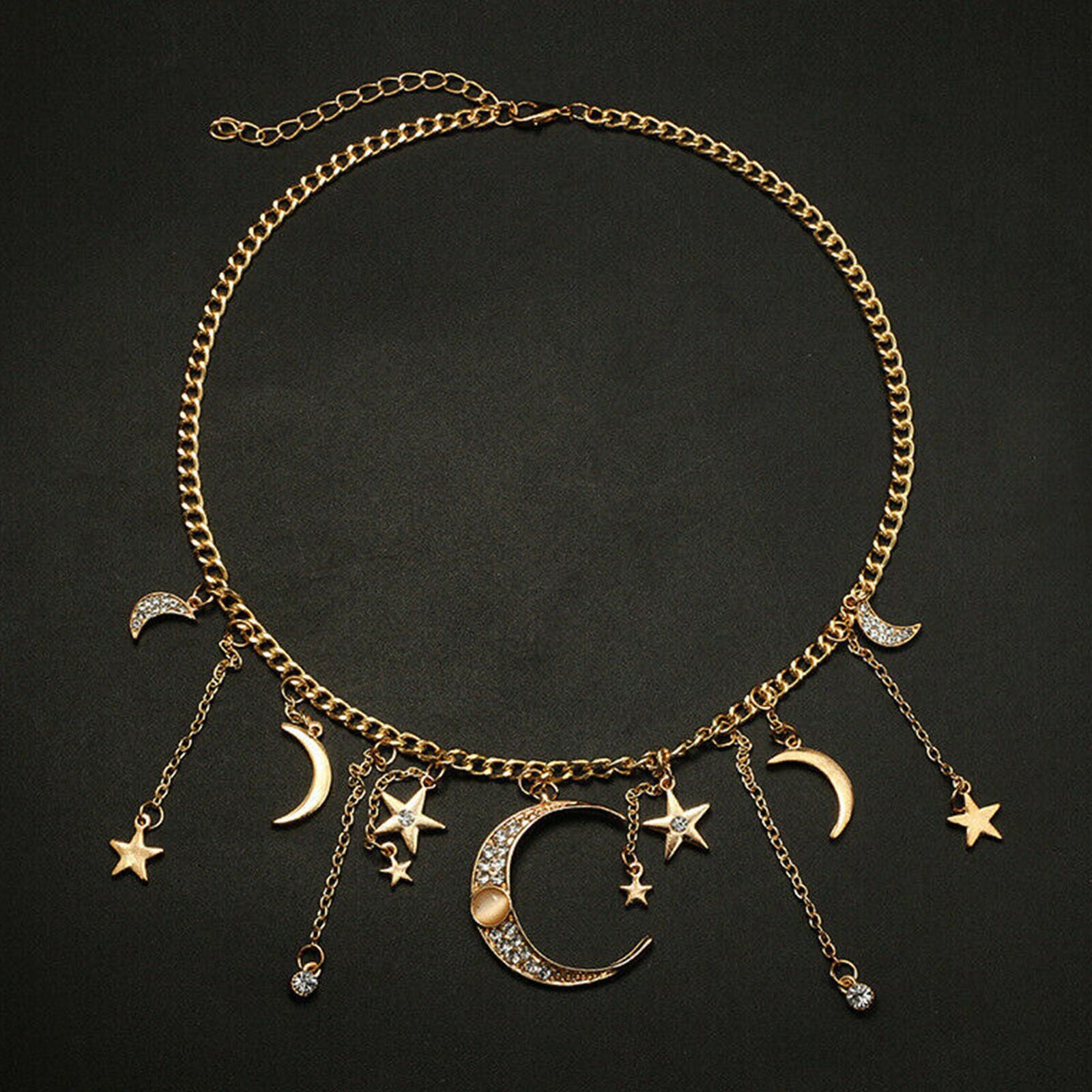Chic Moon Pendant Crystal Women's Star Multilayer Choker Jewelry Necklace Chain