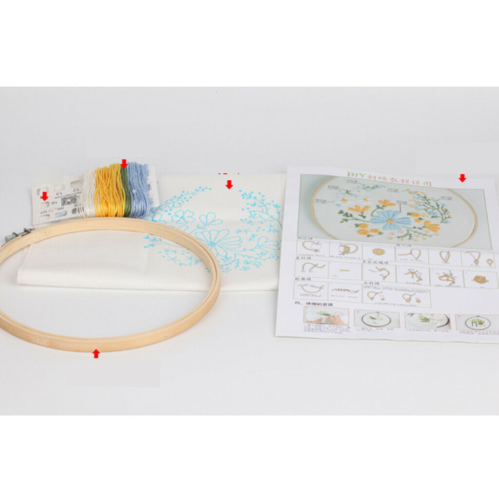 Flower Embroidery Kit Patterned Chinese Cross Stitch Hoop Threads Kits