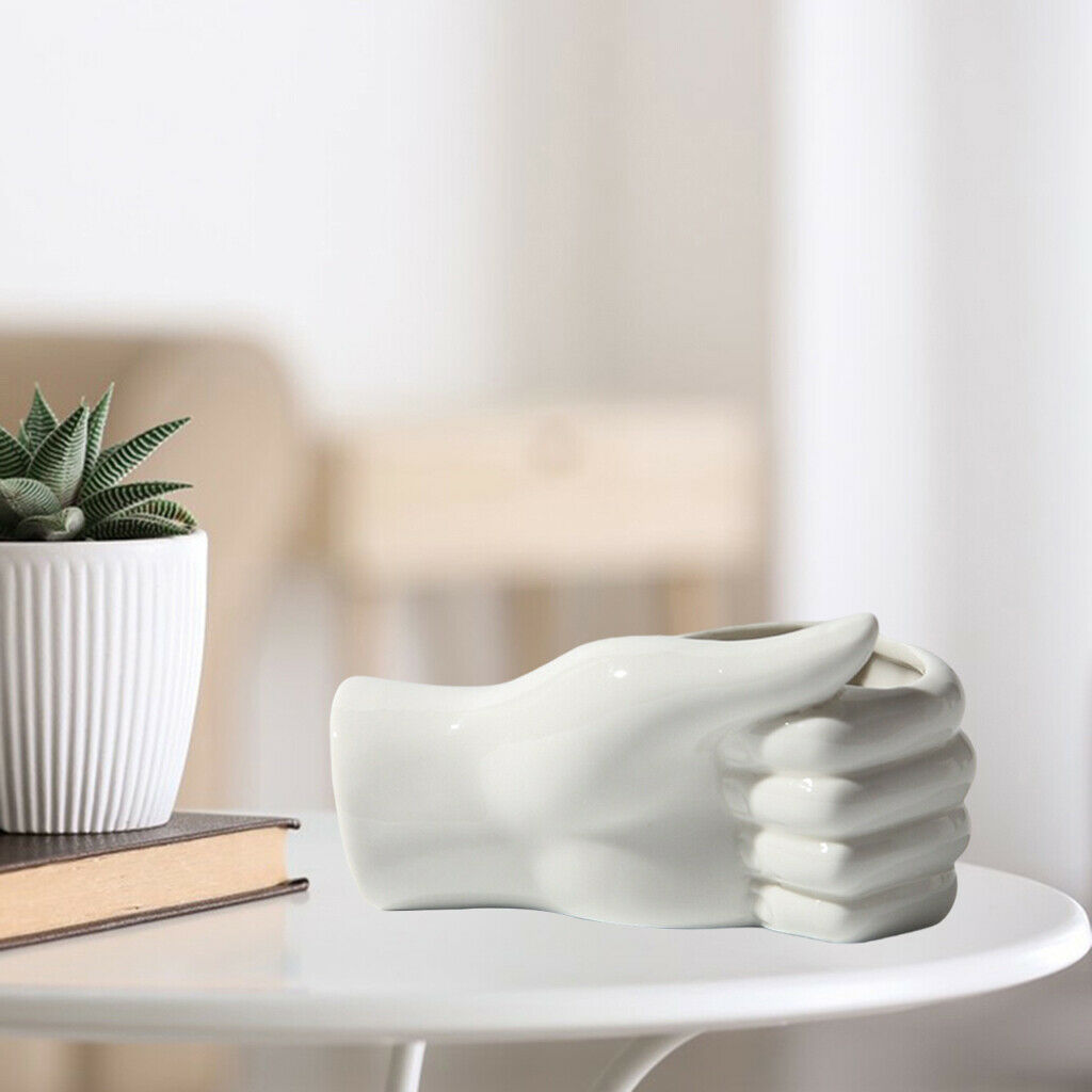 2 Pack Art White Ceramic Hand Shape Flower Vase Sculpture Ornament Home Decor