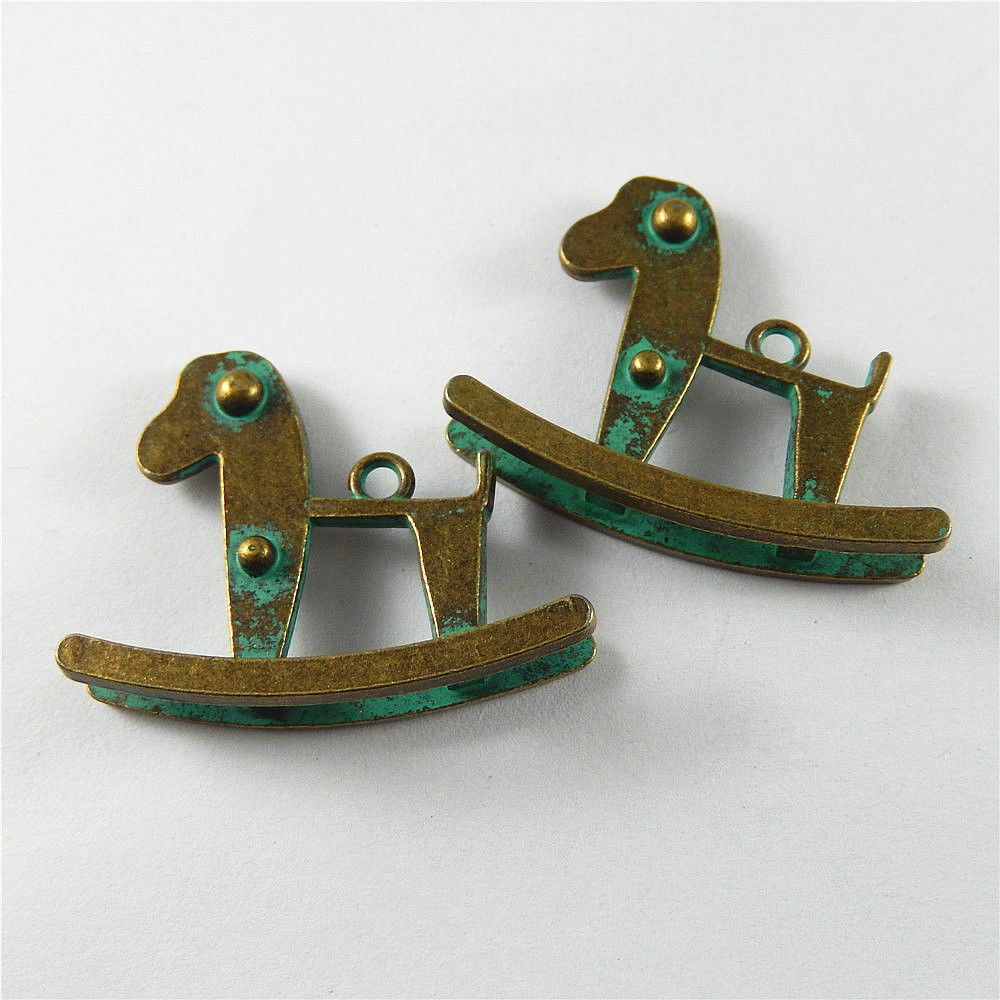 5 pcs Retro Rocking Horse Alloy Charm Patina Animal Pendant DIY Craft 40*32*10mm
