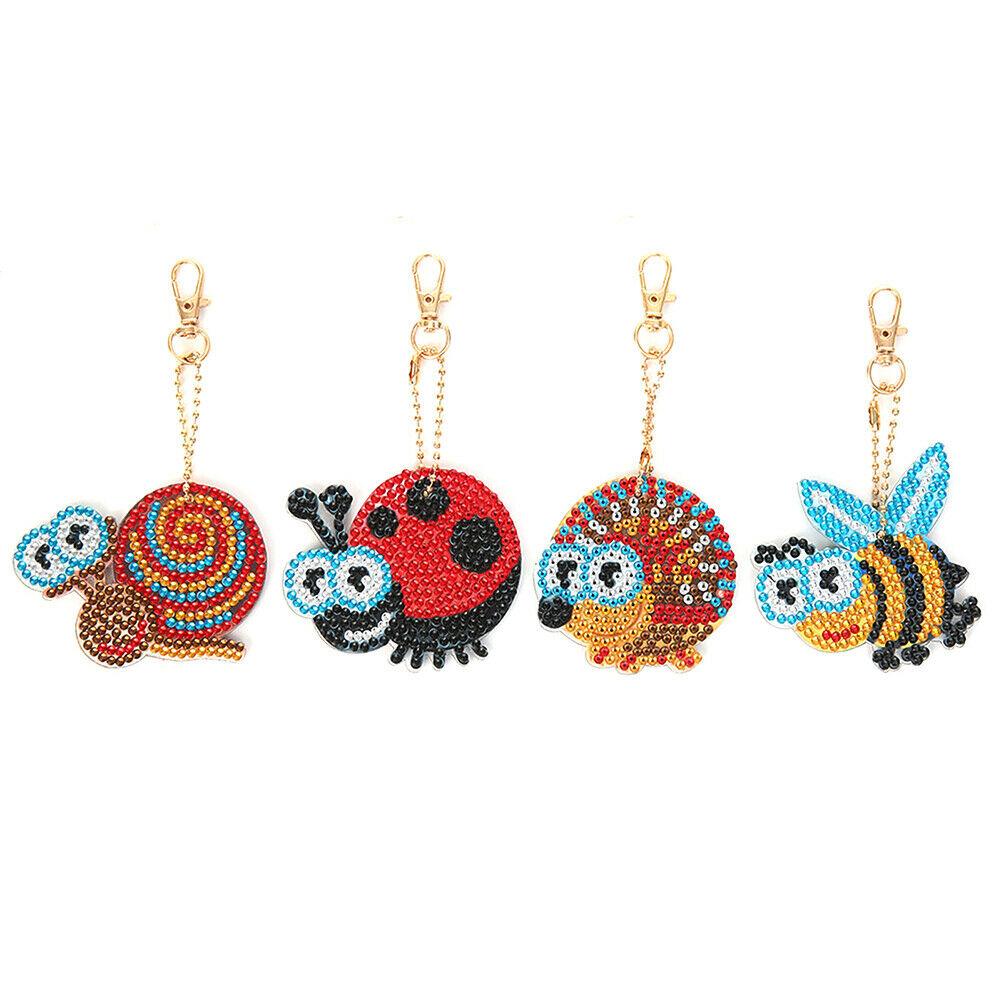 4pcs Art Insect Keychain DIY Full Special Shaped Drill Diamond Painting Kit @