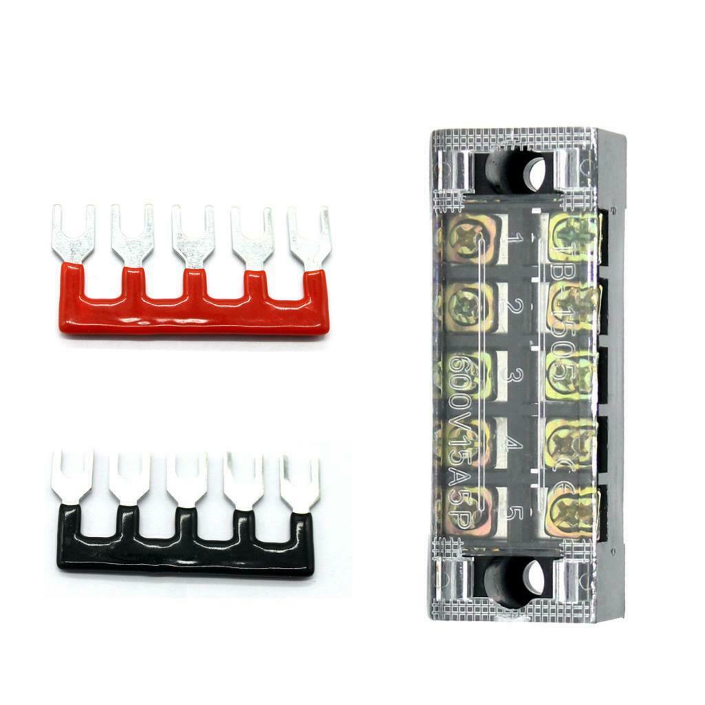 600V 15A 5 Positions Wire Barrier Strips Double Row Screw Terminal Blocks