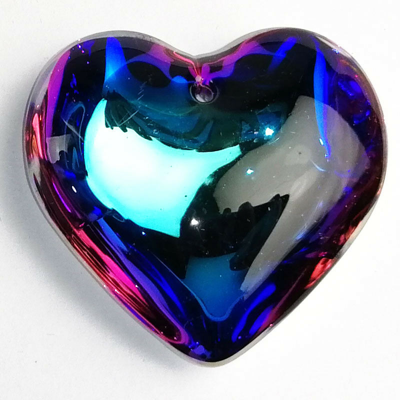 2Pcs 42x43x16mm Blue Rainbow Titanium Crystal Heart Pendant Bead A-243SJ