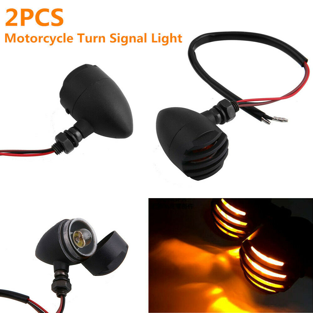 2PCS Motorcycle Bike Turn Signal Light Retro Small Metal Fence Lamp Yellow 10mm