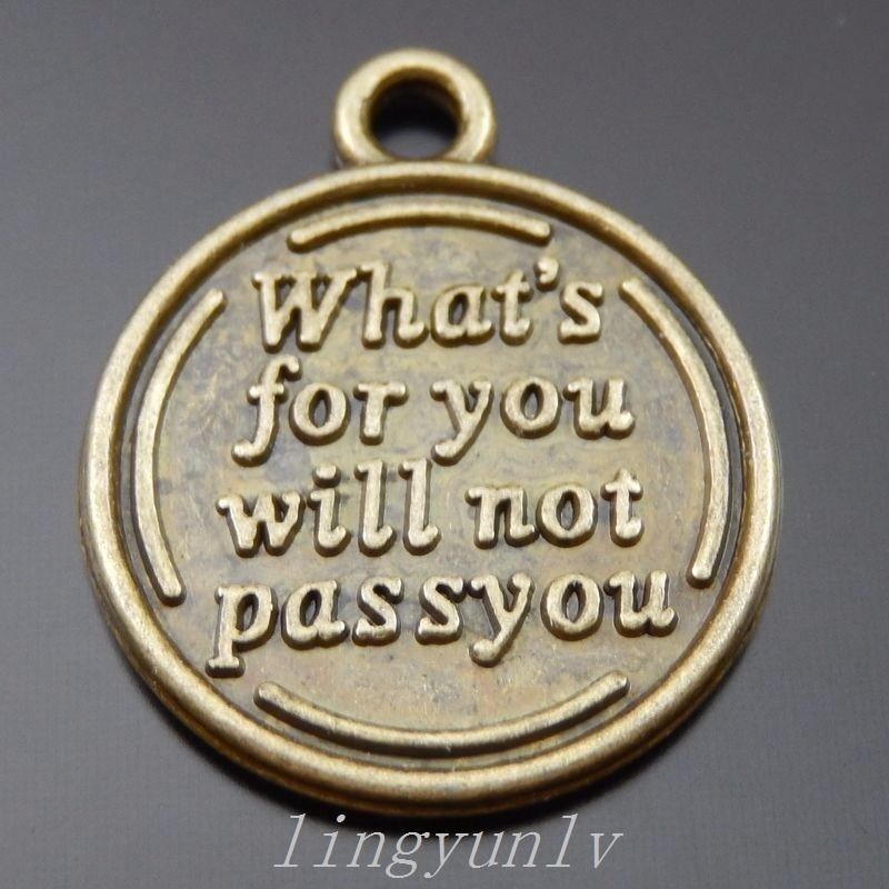 12 pcs Antiqued Bronze Alloy Motto Tag Charm Round Pendant Jewelry Findings 24mm