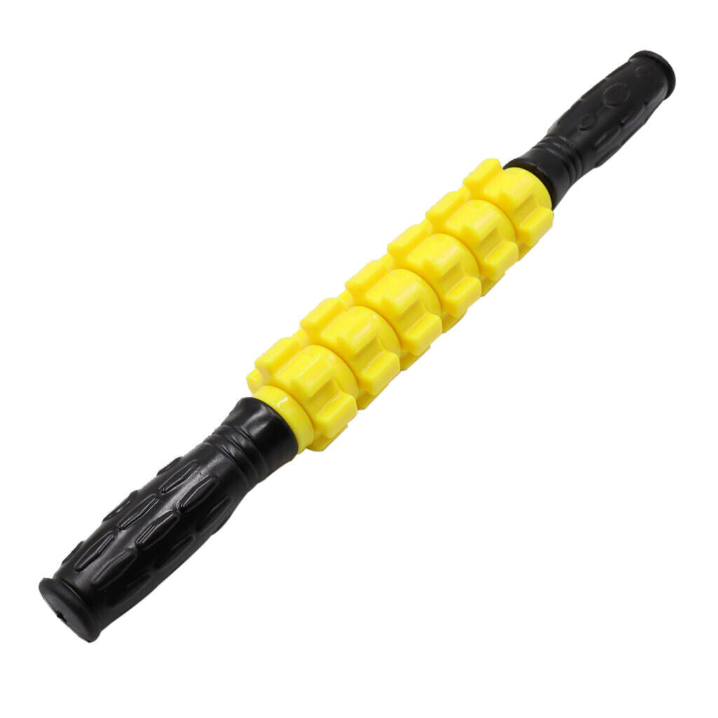 6 Wheel Muscle Roller Massage Stick With Massage Point For Body Relax Yellow