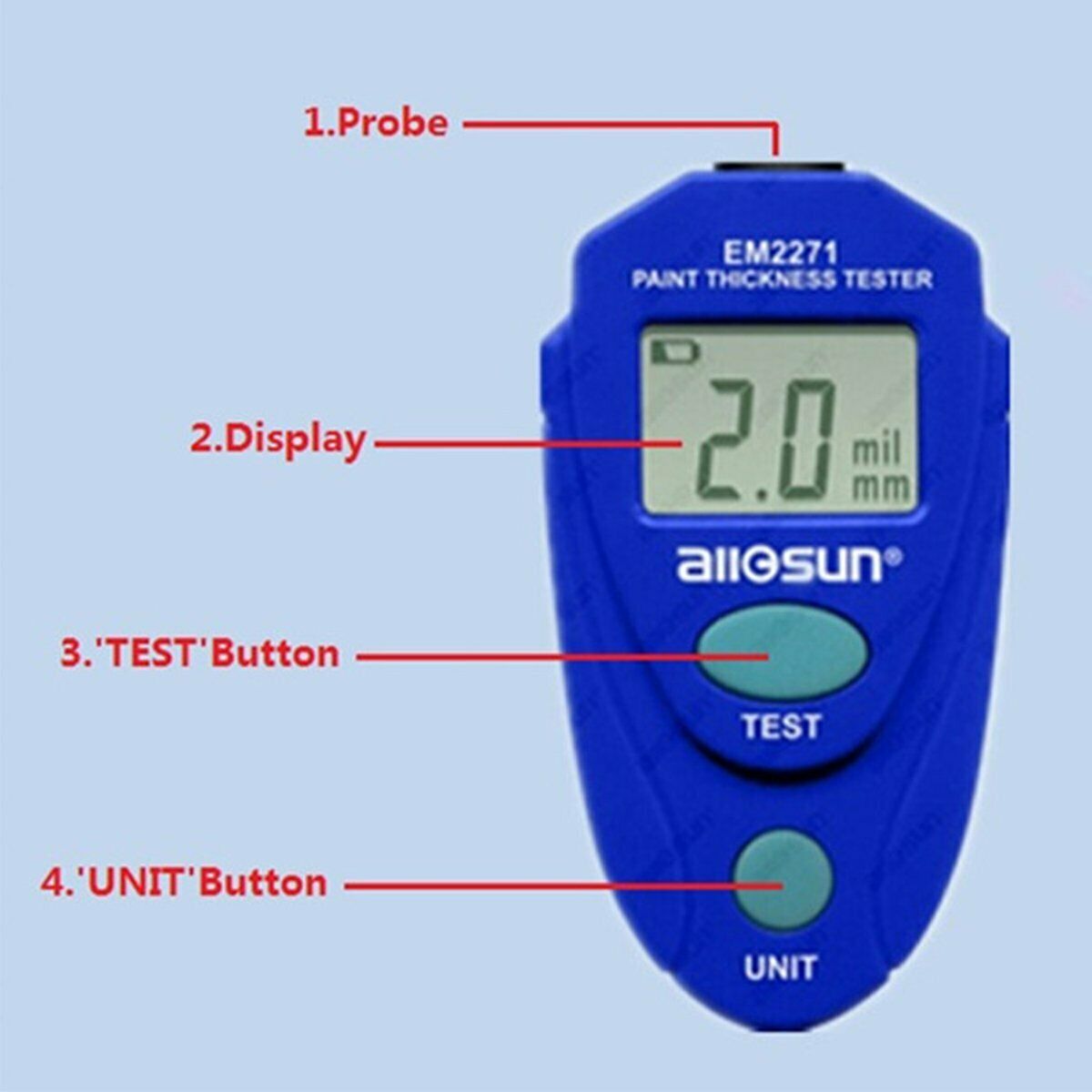 Car Digital LCD Coating Painting Measuring Paint Thickness Gauge Meter Tester