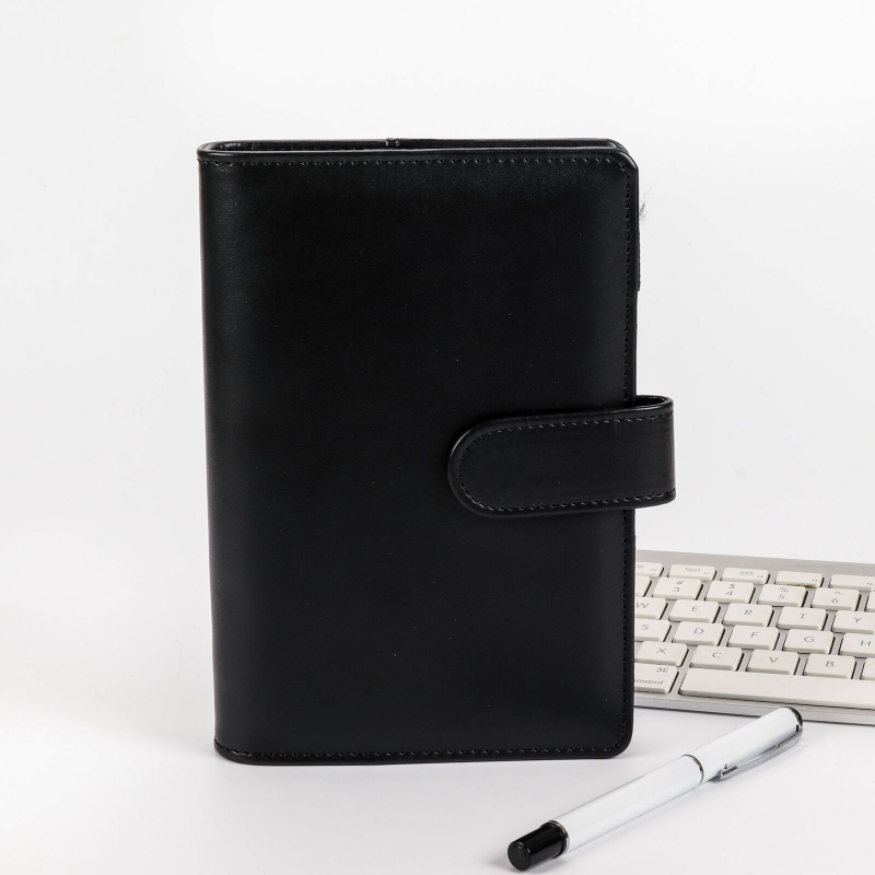 Suitable for A6 Filled Paper-Black A6 Pu Leather Notebook Binder 6 Ring Binder
