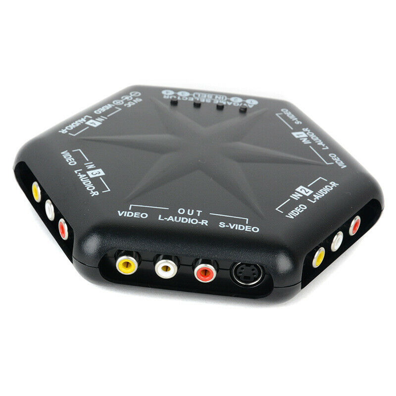 5 Way 4 in 1 out S-Video Audio Game RCA AV Switch Box Selector Splitter + Remote