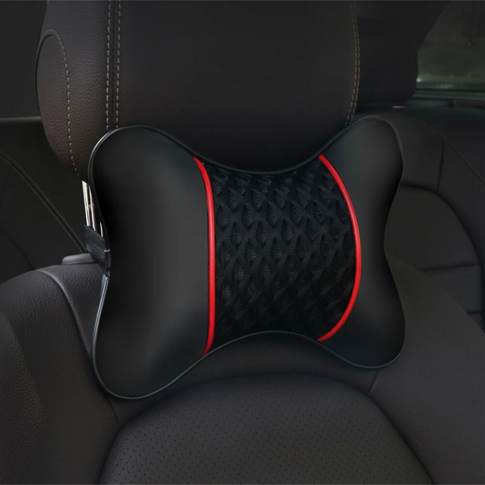 2 Pcs Black PU Leather Car Seat Head Neck Rest Cushion Pad Headrest Pillow