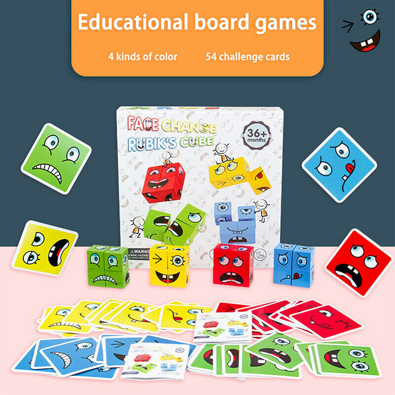 Building Block Face Changing Thinking Training Wooden Education Cartoon Toys DF
