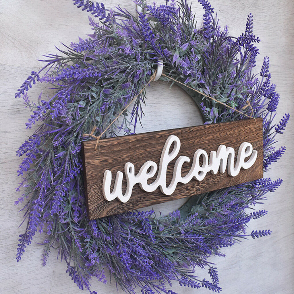 Artificial Door Hanging Lavender Flower Wreath Welcome Sign Garland Decor