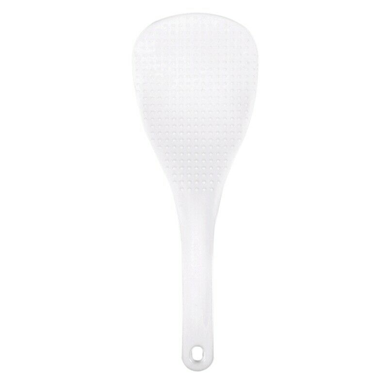 Kitchen Dotted White Plastic Flat Rice Scoop Paddle Meal Spoon U6X8X8