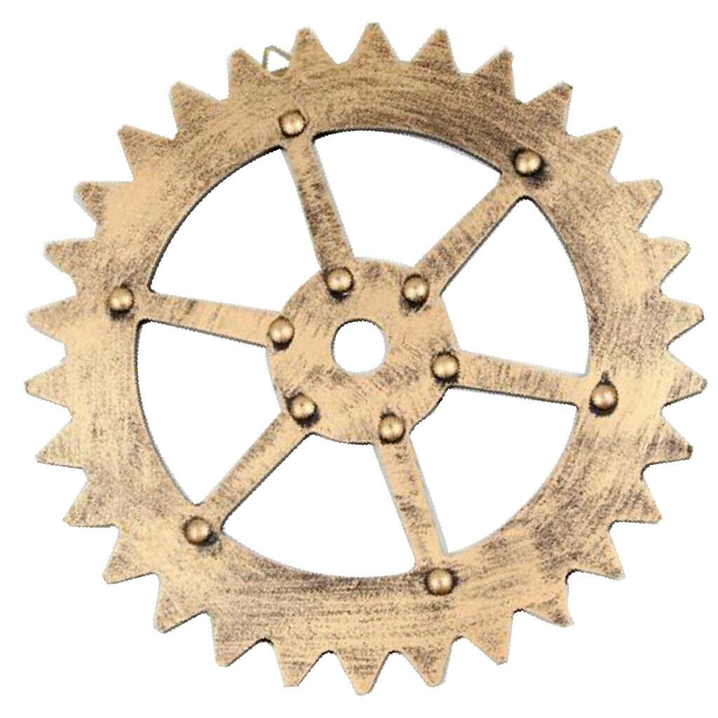 2Pcs Golden Wheel Gear Wall Signs Wooden Art Wall Hanging Home Decor Diameter