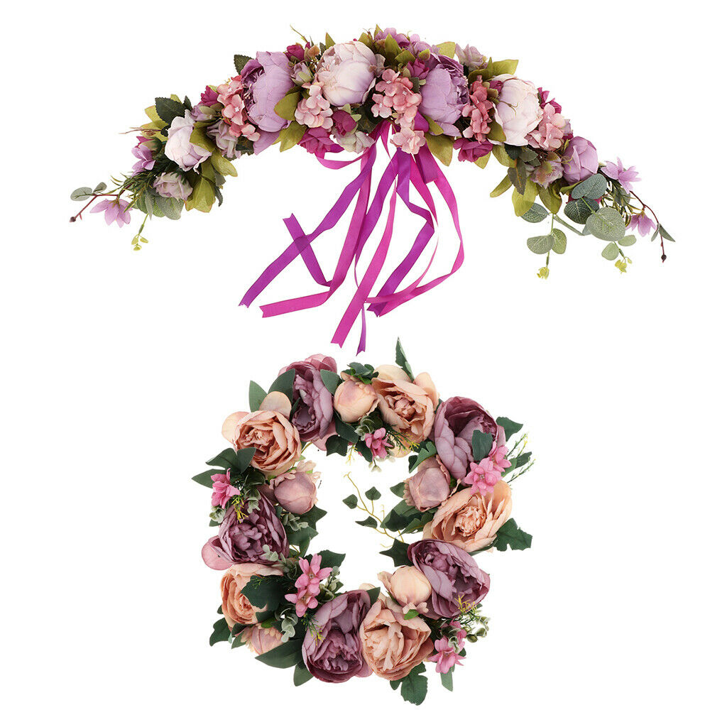 Artificial Peony Silk Flower Leaves Door Wreath Garland Wedding Decor 4