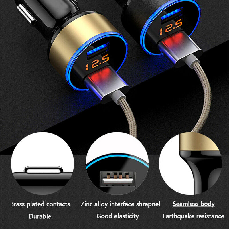 3.1A Dual USB Port Digital Car Cigarette Charger Lighter 12V/24V LED Voltmeter