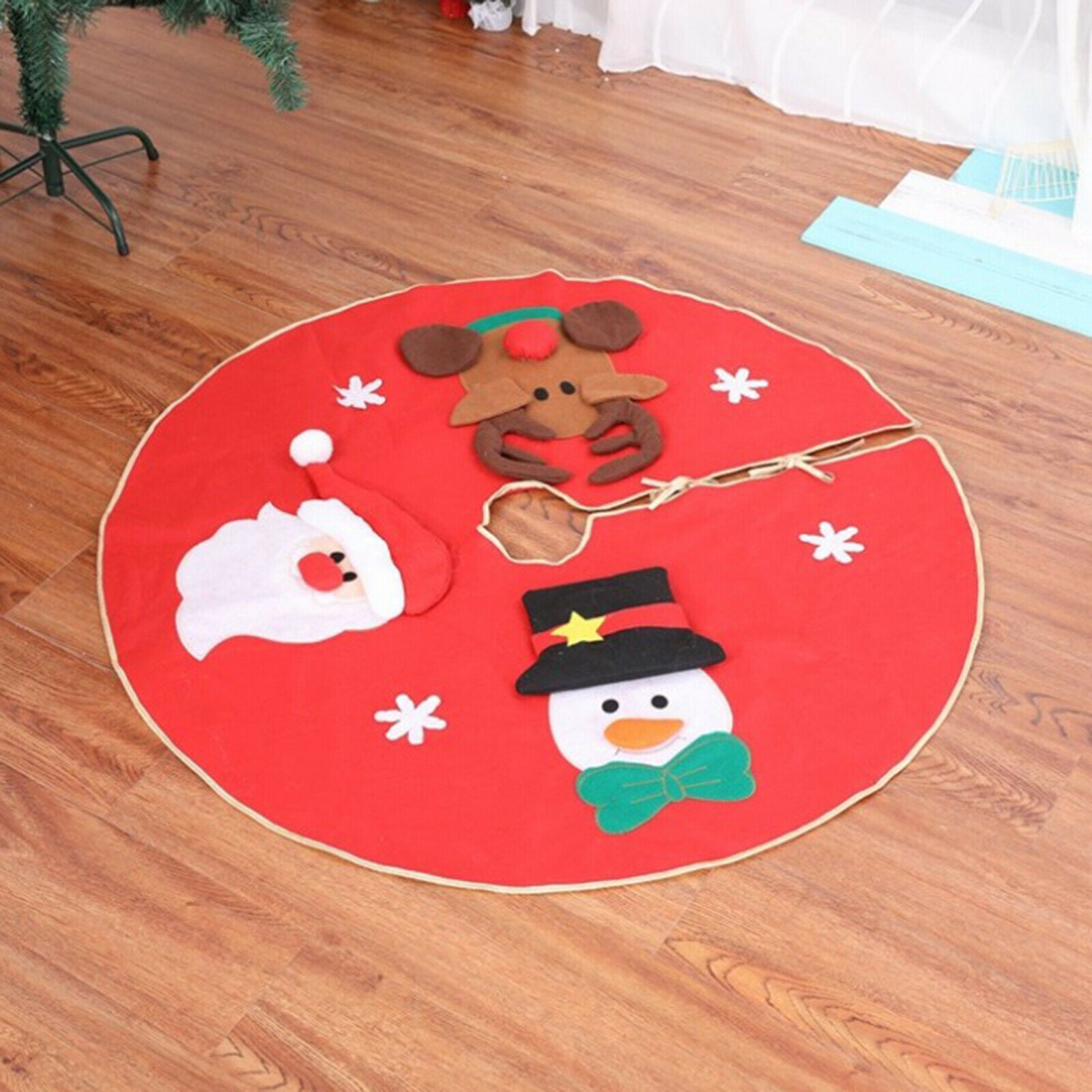 Christmas Tree Skirt Mat Large Red Round Cover Tree Skirt for Party Ornament
