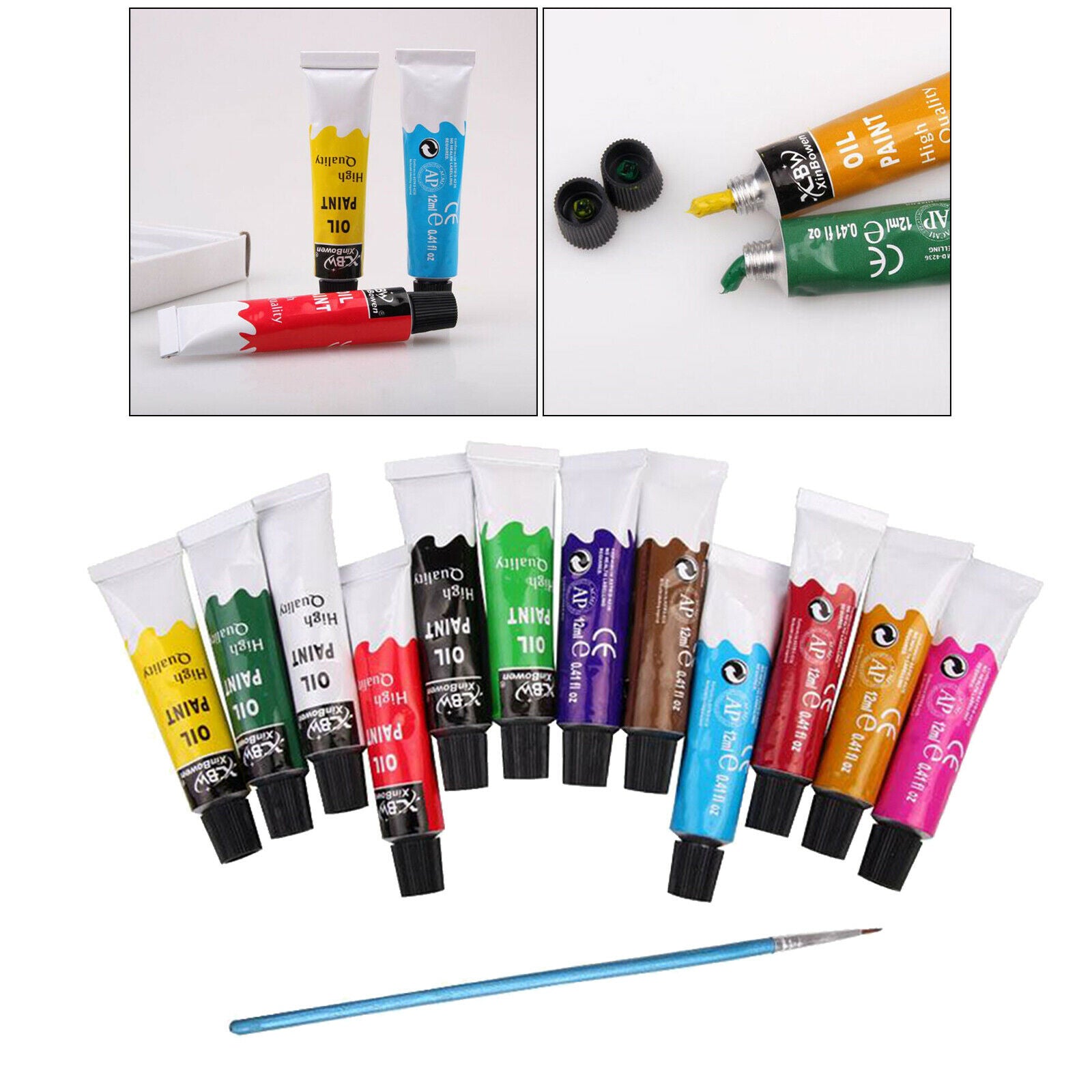 Oil Paints Tubes Set Artists Beginners Paint Pigment Rich Vivid Canvas Brush