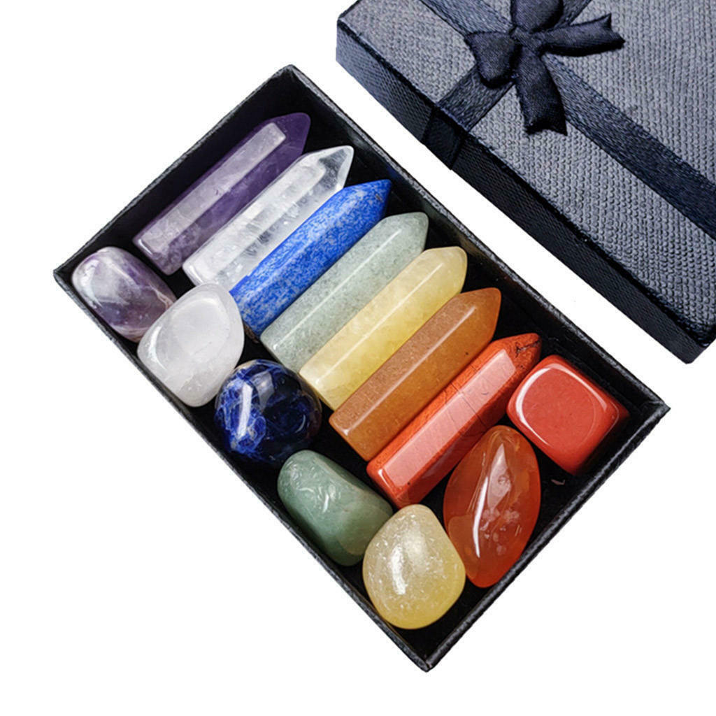 Crystals and Stones with Display Box Home Gemstones Specimens Collection -