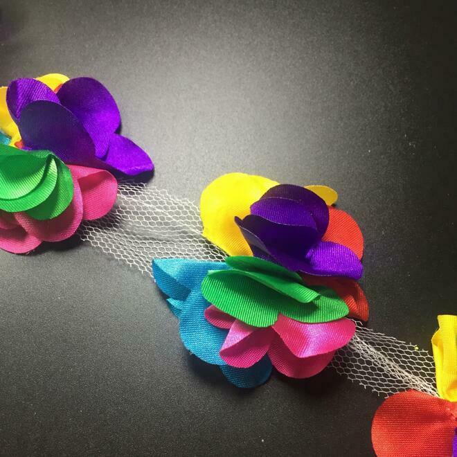 2 Yards Colorful Chiffon flowers Lace Trims Decoration Dress Applique Sewing
