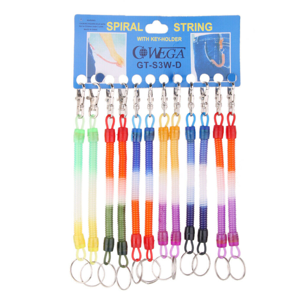 12pcs Retractable Spiral String Key Ring Stretchy Keyring Key Chain Holders
