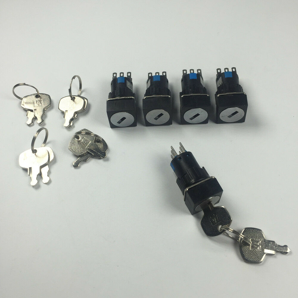5pcs Square Type 6 Pins 3 Files Rotate Switch With Keys LA16-22Y/3
