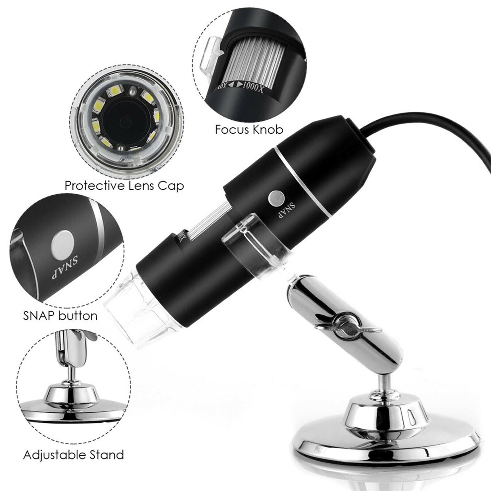 USB Magnification Microscope Digital with 8 LED 3 in 1 Adjustable Magnifier