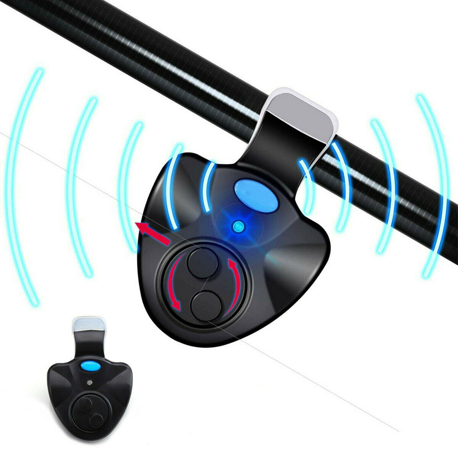 Electronic Fishing Bite Alarm LED Light Sound Alert Bell Clip On Alertor Ring