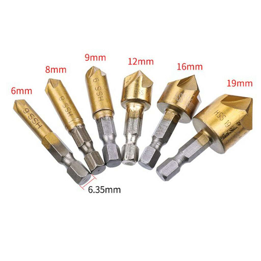 6 x 90 degrees Countersink Drill Bit Wood Drill Bit Set Hex Coated Drilling Tool