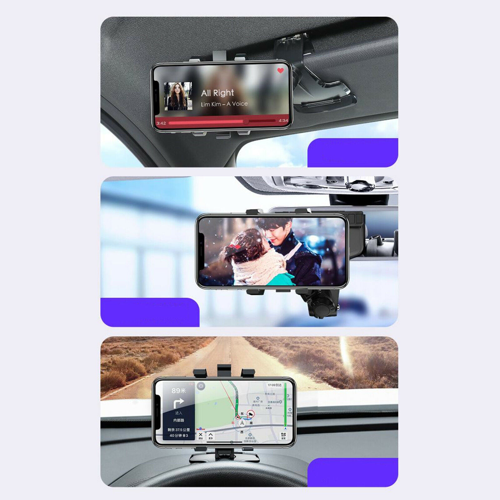 Black 360° Auto Car Mobile Phone Holder Stand Bracket One-Hand Control