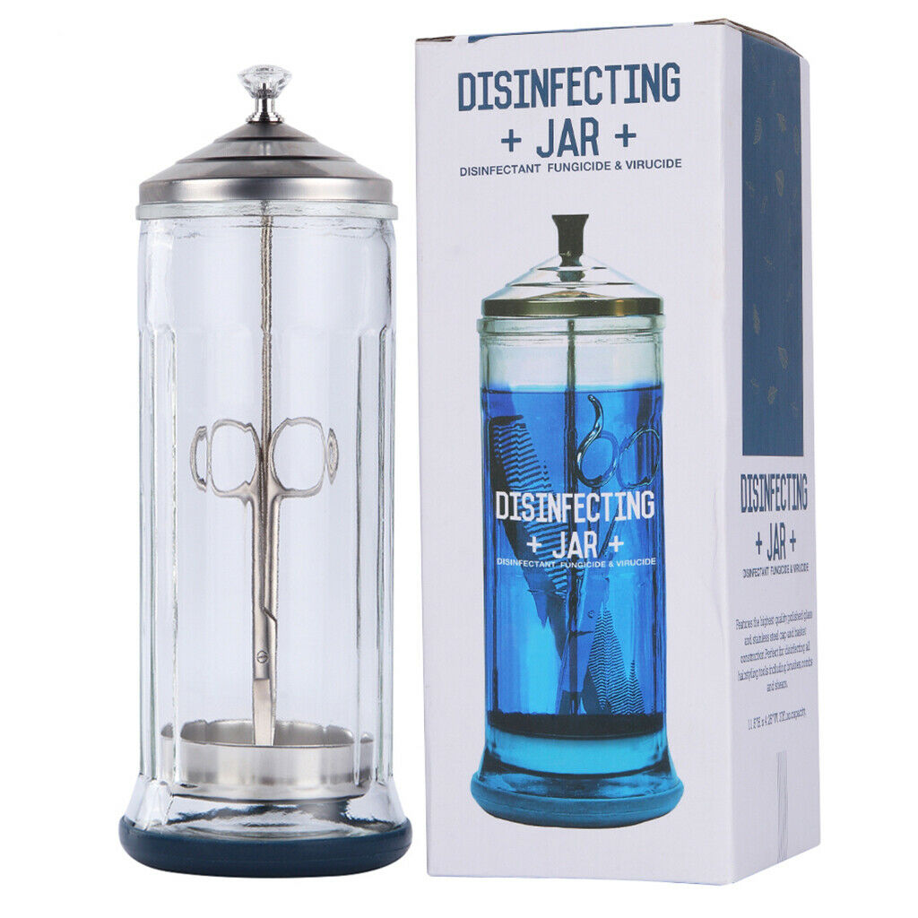 2x Disinfection Jar Clear Container Sanitizer Glass Jar for Barber Manicure
