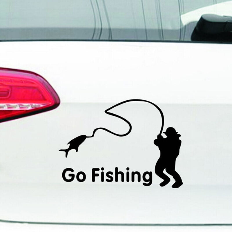 Interesting 1 Pcs Car Stickers Funny Go Fishing Black Decals 5.51"*4.33".l8