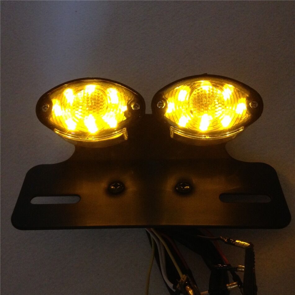M.Universal Cat Eye Custom Motorcycle Tail Brake License Plate light BLACK smoke