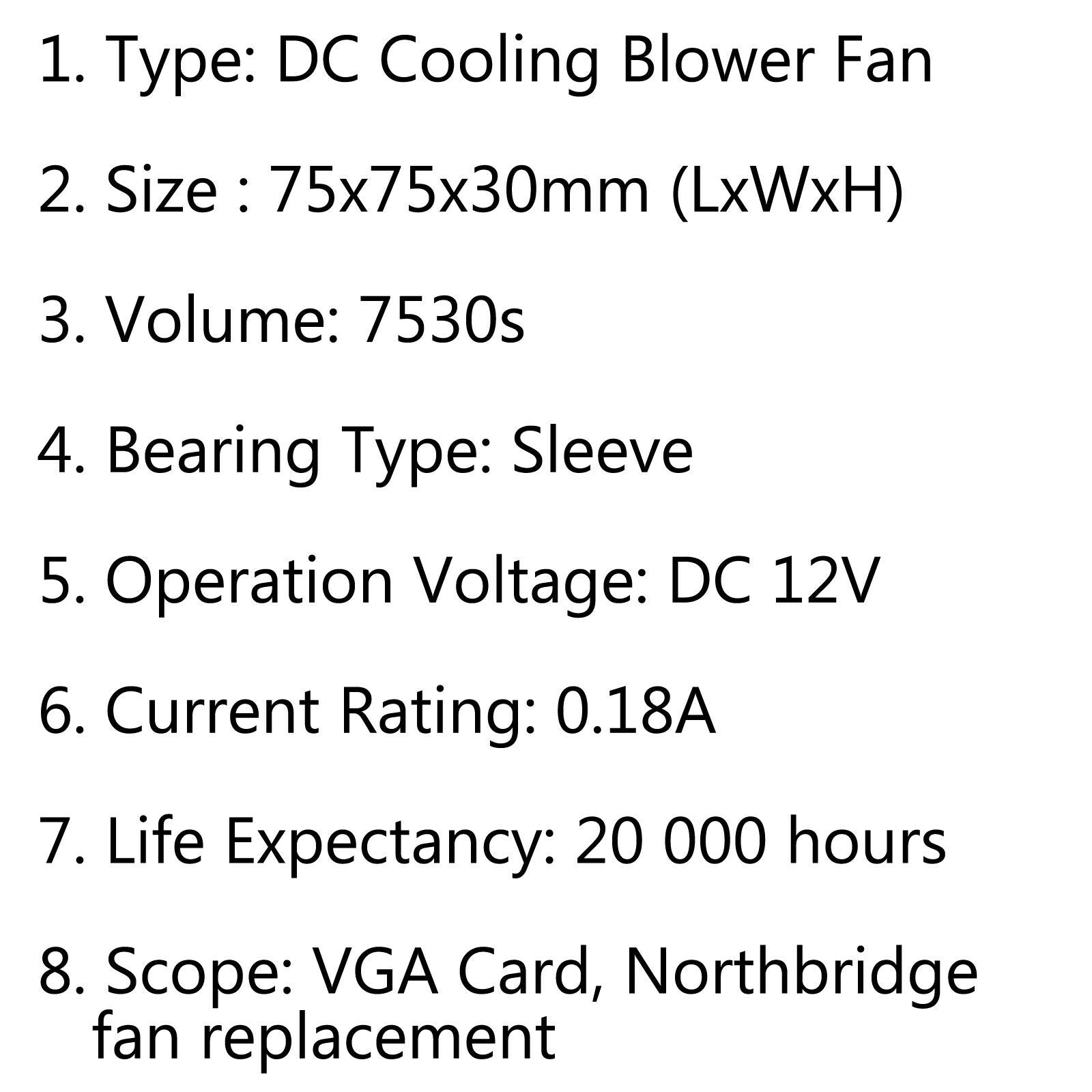 1Pcs Brushless DC Cooling Blower Fan 12V 7530s 75x75x30mm 0.18A Sleeve 2 Pin  CA