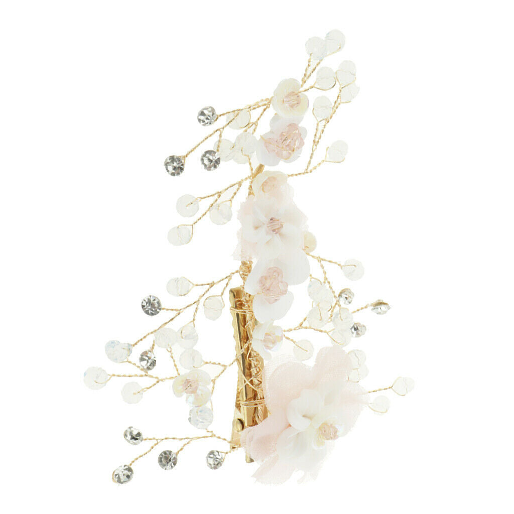 Handmade Flower Manual Alloy Rhinestone Hairpin Women Golden Tiaras